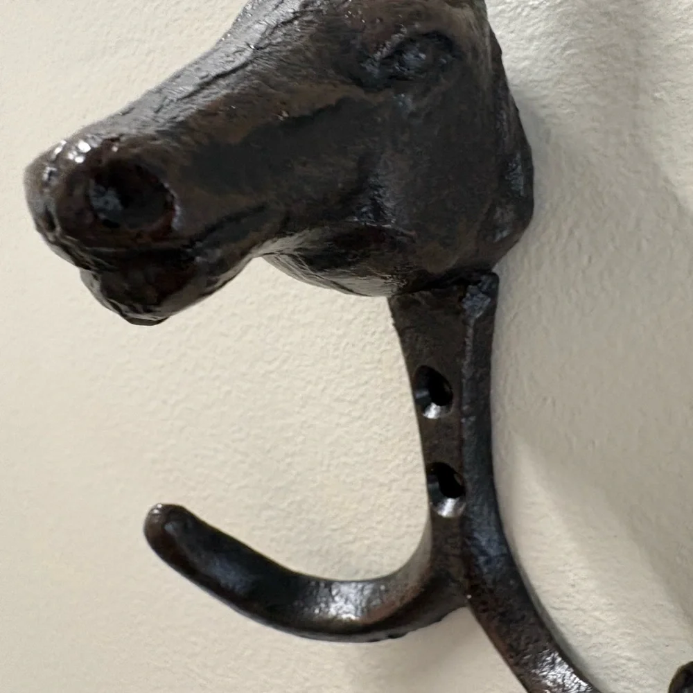 Cast Iron Horse Head Wall Hook - Brown